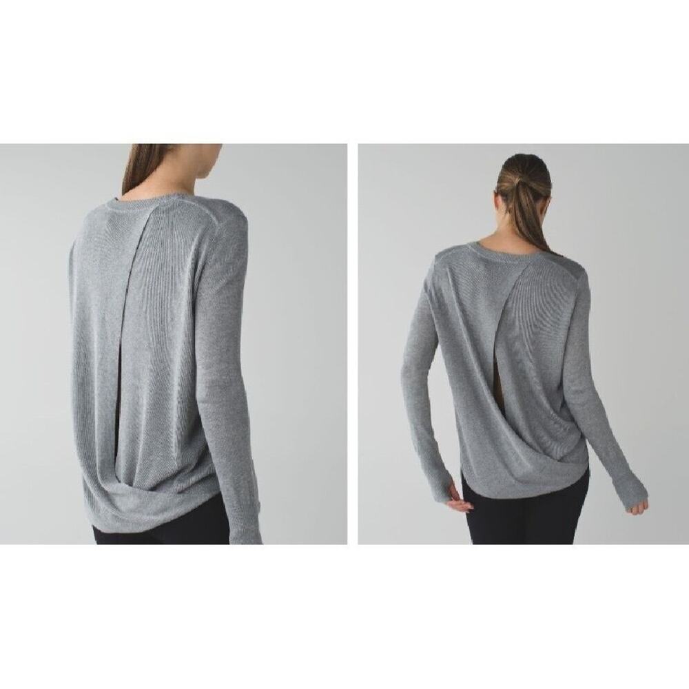 Lululemon Women's Bring It Backbend Open Back Sweater Heathered Grey Sz 8